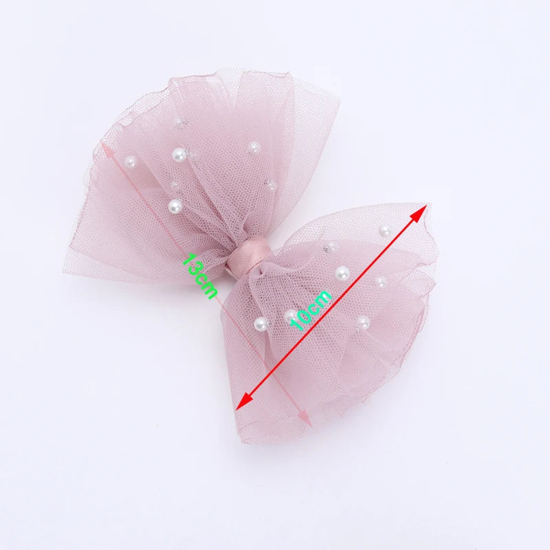 2 Piece 5CM Gauze Hair Clips  Imitation Pearl  Hair Bows Hairpins Lace Bowknot Hairgrips Princess Headwear Hair Accessories