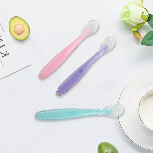 New Baby Soft Silicone Spoon Candy Color Temperature sensoring Spoon