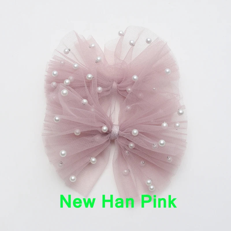 2 Piece 5CM Gauze Hair Clips  Imitation Pearl  Hair Bows Hairpins Lace Bowknot Hairgrips Princess Headwear Hair Accessories