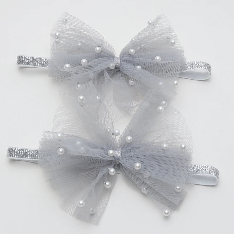 2 Piece 5CM Gauze Hair Clips  Imitation Pearl  Hair Bows Hairpins Lace Bowknot Hairgrips Princess Headwear Hair Accessories