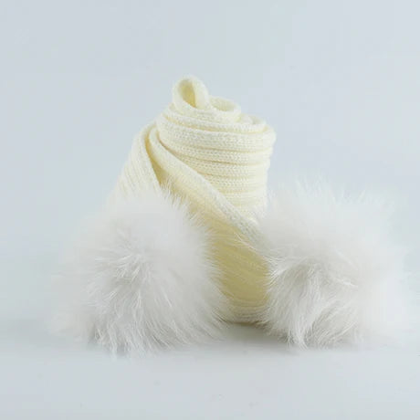 Children Real Natural Fur Pompom Hat Baby Kids Winter Knitted Hat and Scarf Set Boys Girls 4 Pieces Pom Pom Beanie Cap