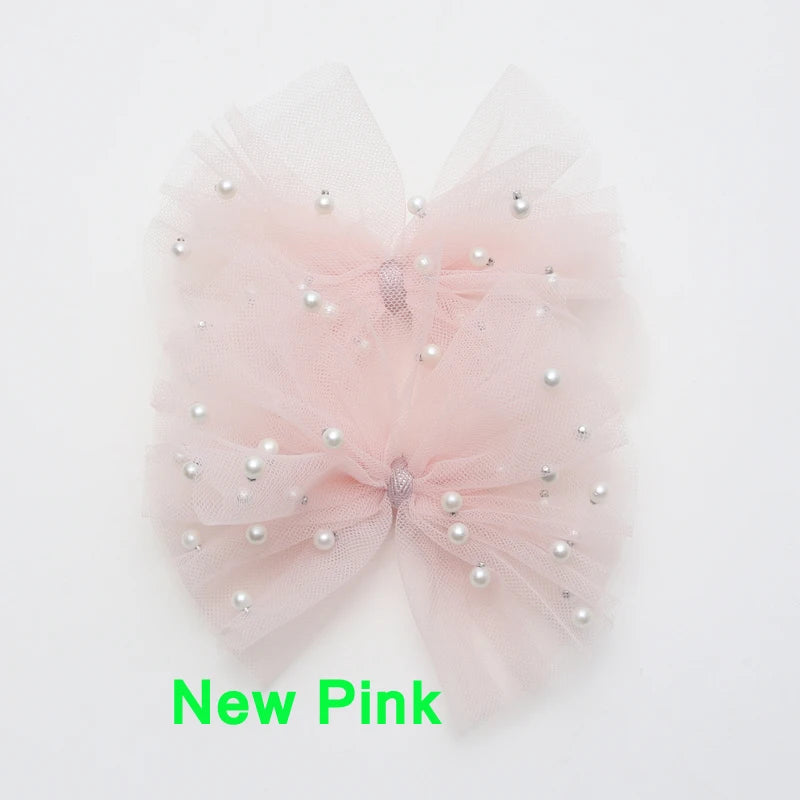 2 Piece 5CM Gauze Hair Clips  Imitation Pearl  Hair Bows Hairpins Lace Bowknot Hairgrips Princess Headwear Hair Accessories