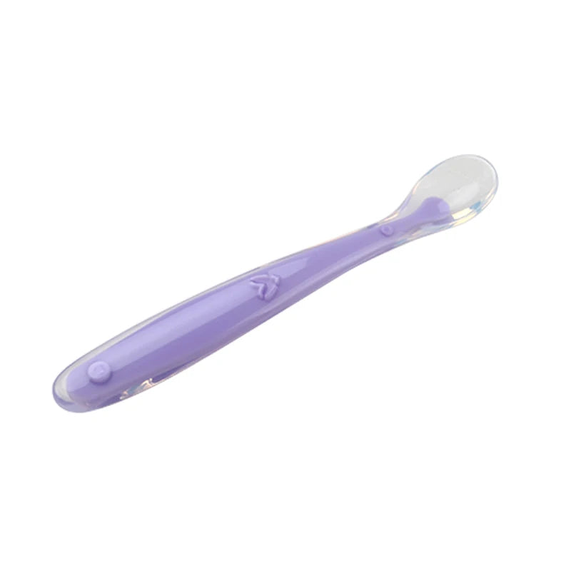 New Baby Soft Silicone Spoon Candy Color Temperature sensoring Spoon