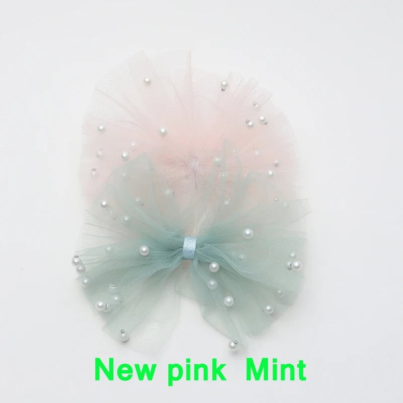 2 Piece 5CM Gauze Hair Clips  Imitation Pearl  Hair Bows Hairpins Lace Bowknot Hairgrips Princess Headwear Hair Accessories