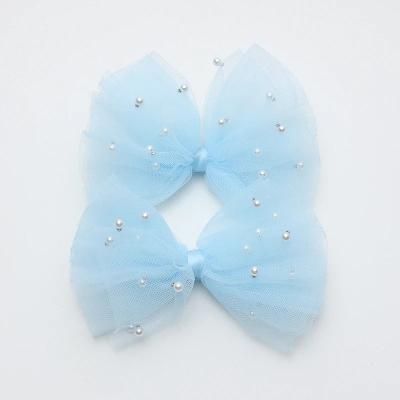 2 Piece 5CM Gauze Hair Clips  Imitation Pearl  Hair Bows Hairpins Lace Bowknot Hairgrips Princess Headwear Hair Accessories