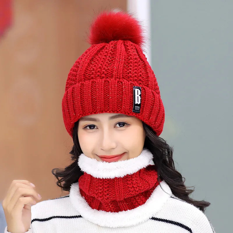 Brand Winter Knitted Beanies Hats Women Thick Warm Skullies Hat Female Knitting Letter Bonnet Beanie Caps Outdoor Riding Sets