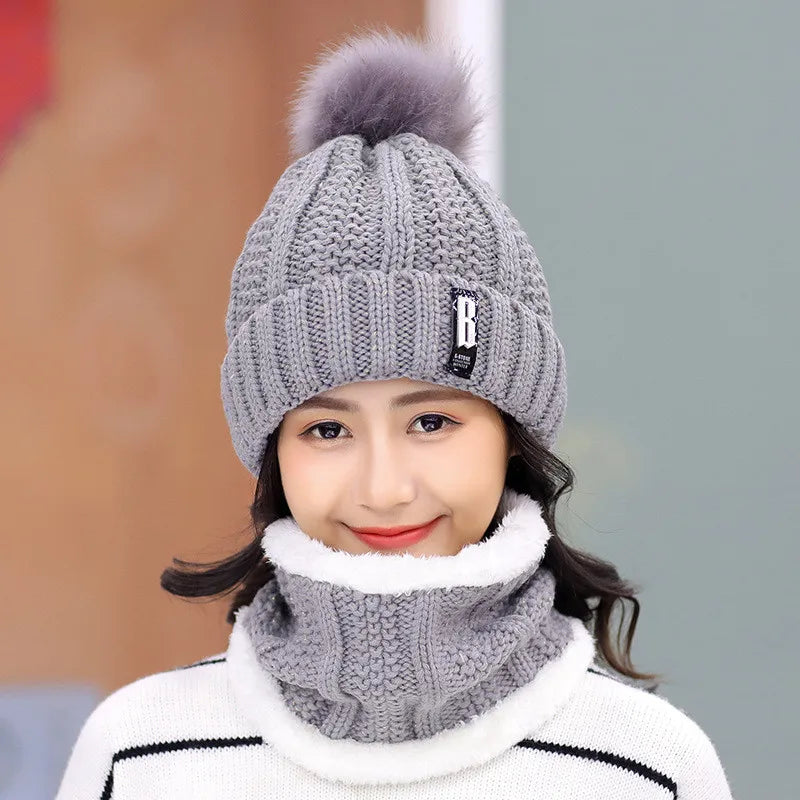 Brand Winter Knitted Beanies Hats Women Thick Warm Skullies Hat Female Knitting Letter Bonnet Beanie Caps Outdoor Riding Sets