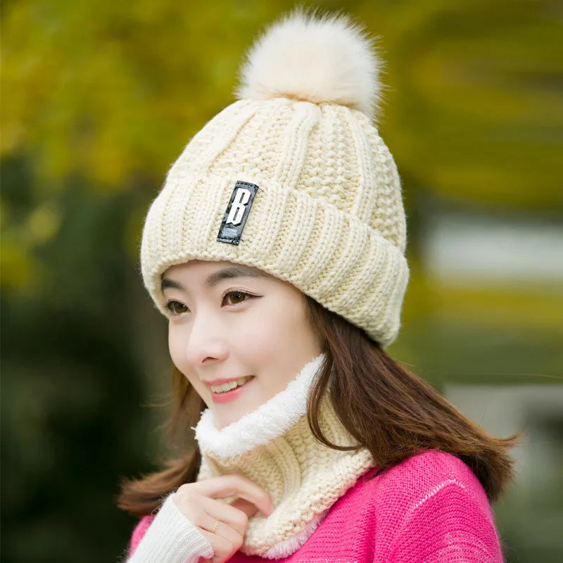 Brand Winter Knitted Beanies Hats Women Thick Warm Skullies Hat Female Knitting Letter Bonnet Beanie Caps Outdoor Riding Sets