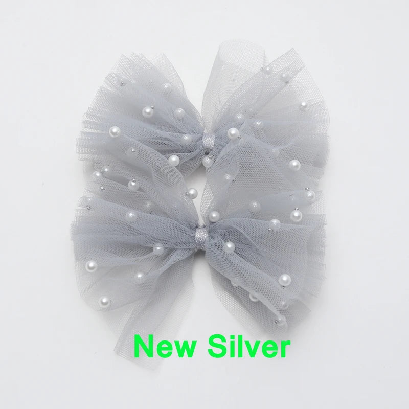 2 Piece 5CM Gauze Hair Clips  Imitation Pearl  Hair Bows Hairpins Lace Bowknot Hairgrips Princess Headwear Hair Accessories