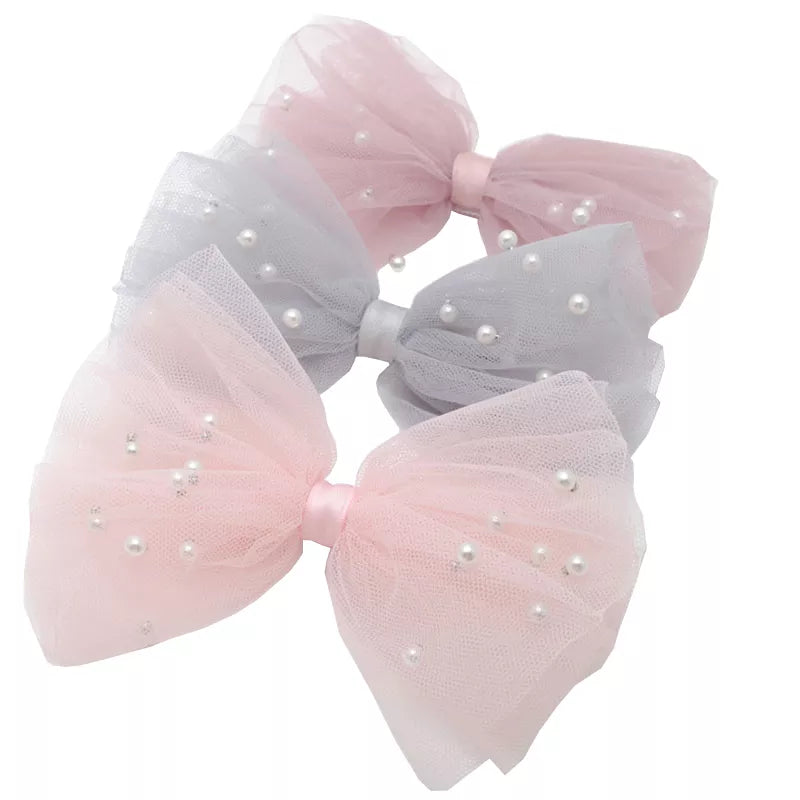 2 Piece 5CM Gauze Hair Clips  Imitation Pearl  Hair Bows Hairpins Lace Bowknot Hairgrips Princess Headwear Hair Accessories