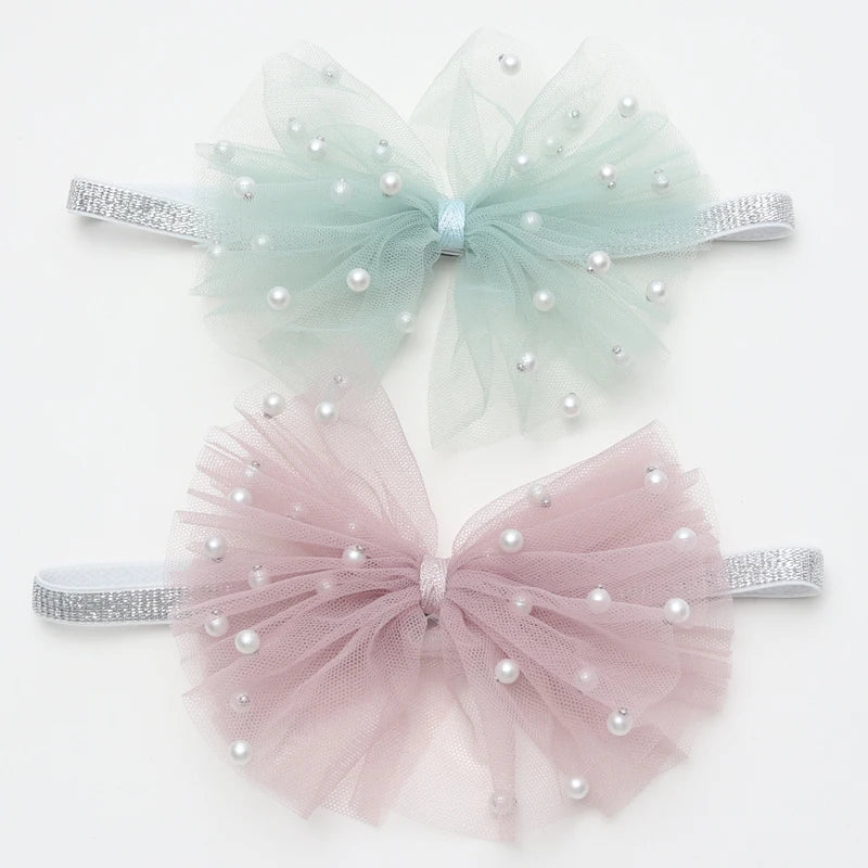 2 Piece 5CM Gauze Hair Clips  Imitation Pearl  Hair Bows Hairpins Lace Bowknot Hairgrips Princess Headwear Hair Accessories