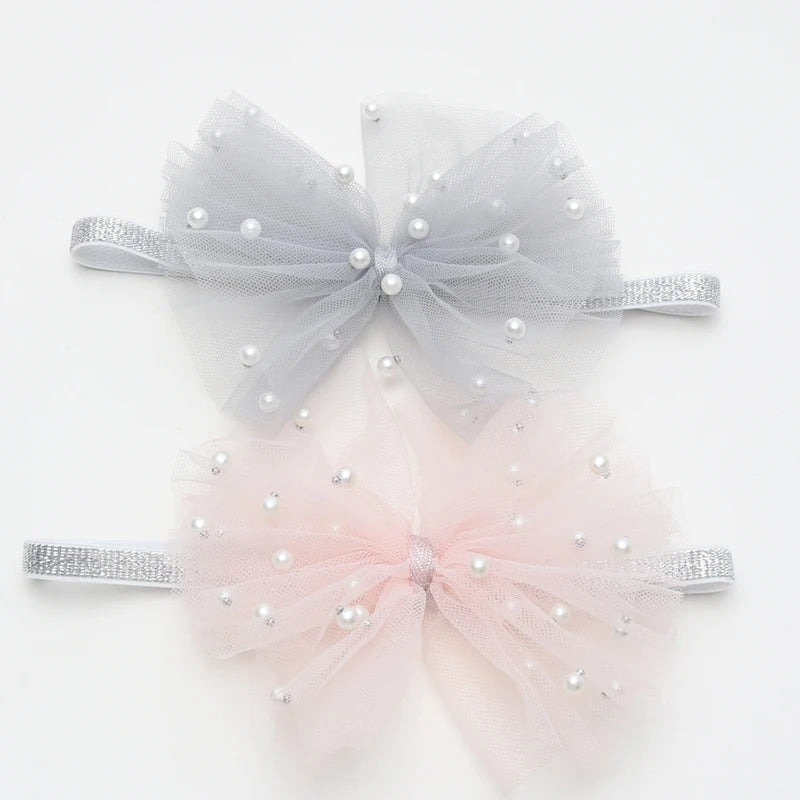 2 Piece 5CM Gauze Hair Clips  Imitation Pearl  Hair Bows Hairpins Lace Bowknot Hairgrips Princess Headwear Hair Accessories