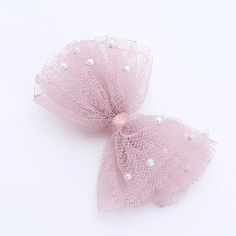 2 Piece 5CM Gauze Hair Clips  Imitation Pearl  Hair Bows Hairpins Lace Bowknot Hairgrips Princess Headwear Hair Accessories