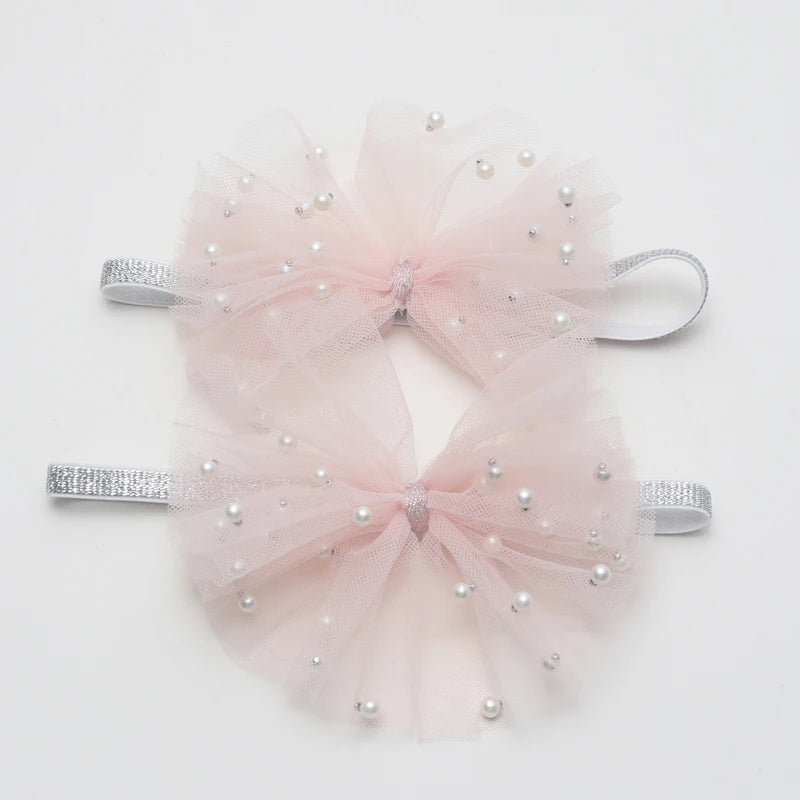 2 Piece 5CM Gauze Hair Clips  Imitation Pearl  Hair Bows Hairpins Lace Bowknot Hairgrips Princess Headwear Hair Accessories