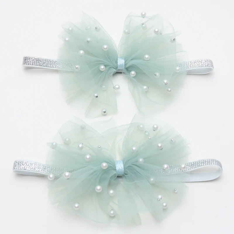 2 Piece 5CM Gauze Hair Clips  Imitation Pearl  Hair Bows Hairpins Lace Bowknot Hairgrips Princess Headwear Hair Accessories