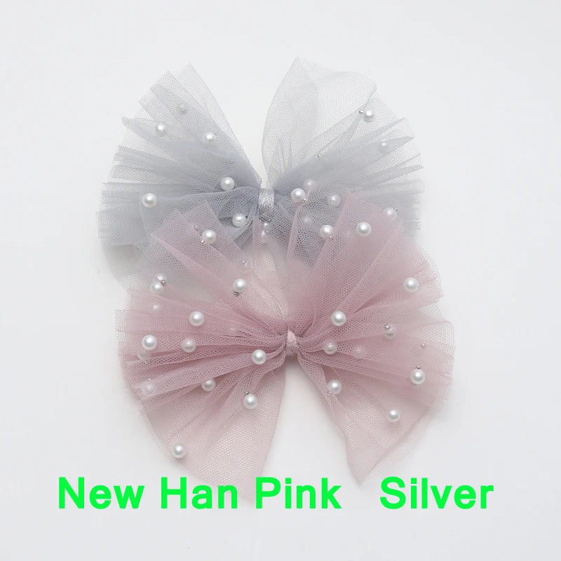 2 Piece 5CM Gauze Hair Clips  Imitation Pearl  Hair Bows Hairpins Lace Bowknot Hairgrips Princess Headwear Hair Accessories