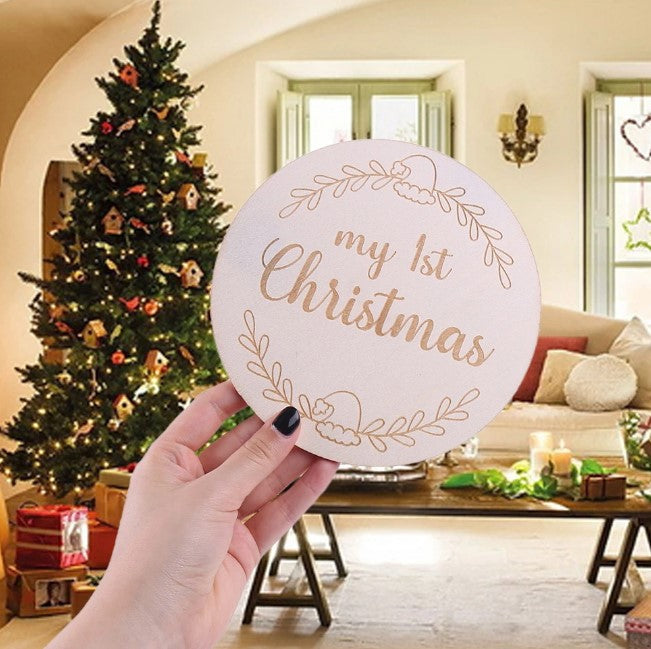 Wooden Baby Announcement My 1st Christmas Engraved Sign Plaque