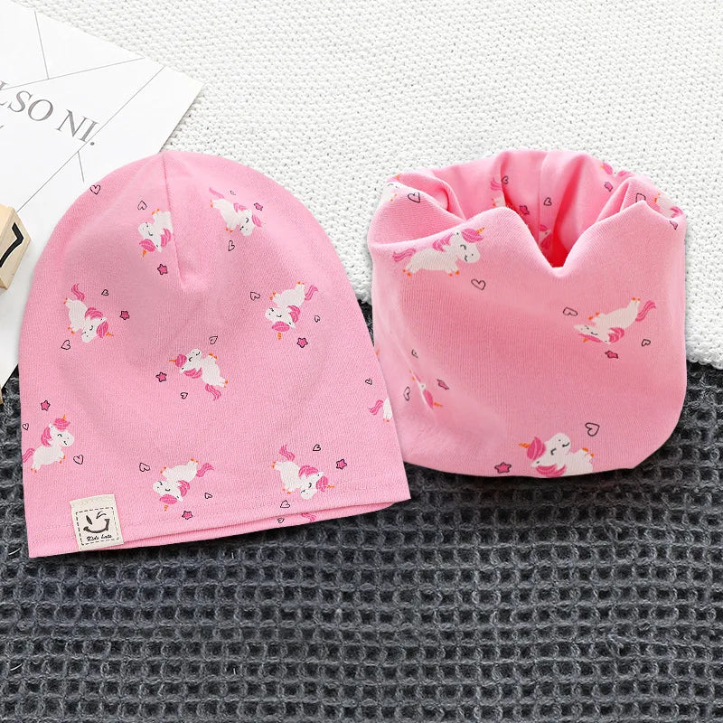 New Plush Children Hat Scarf Set Baby Girls Head Cover Autumn Warm Child Neck Collar Kids Beanies Sets Cotton Baby Hat Scarf