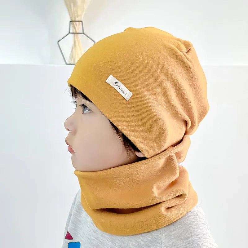 New Plush Children Hat Scarf Set Baby Girls Head Cover Autumn Warm Child Neck Collar Kids Beanies Sets Cotton Baby Hat Scarf