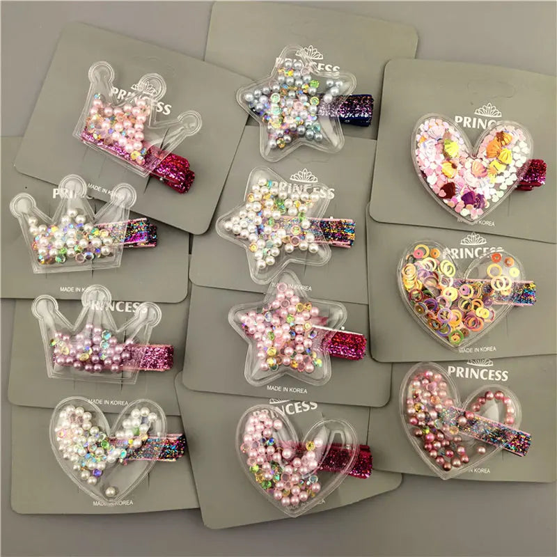 Glitter Star Crown Barrettes Hair Clips for Girls Hair Acce