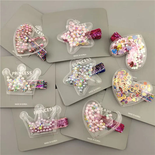 Glitter Star Crown Barrettes Hair Clips for Girls Hair Acce